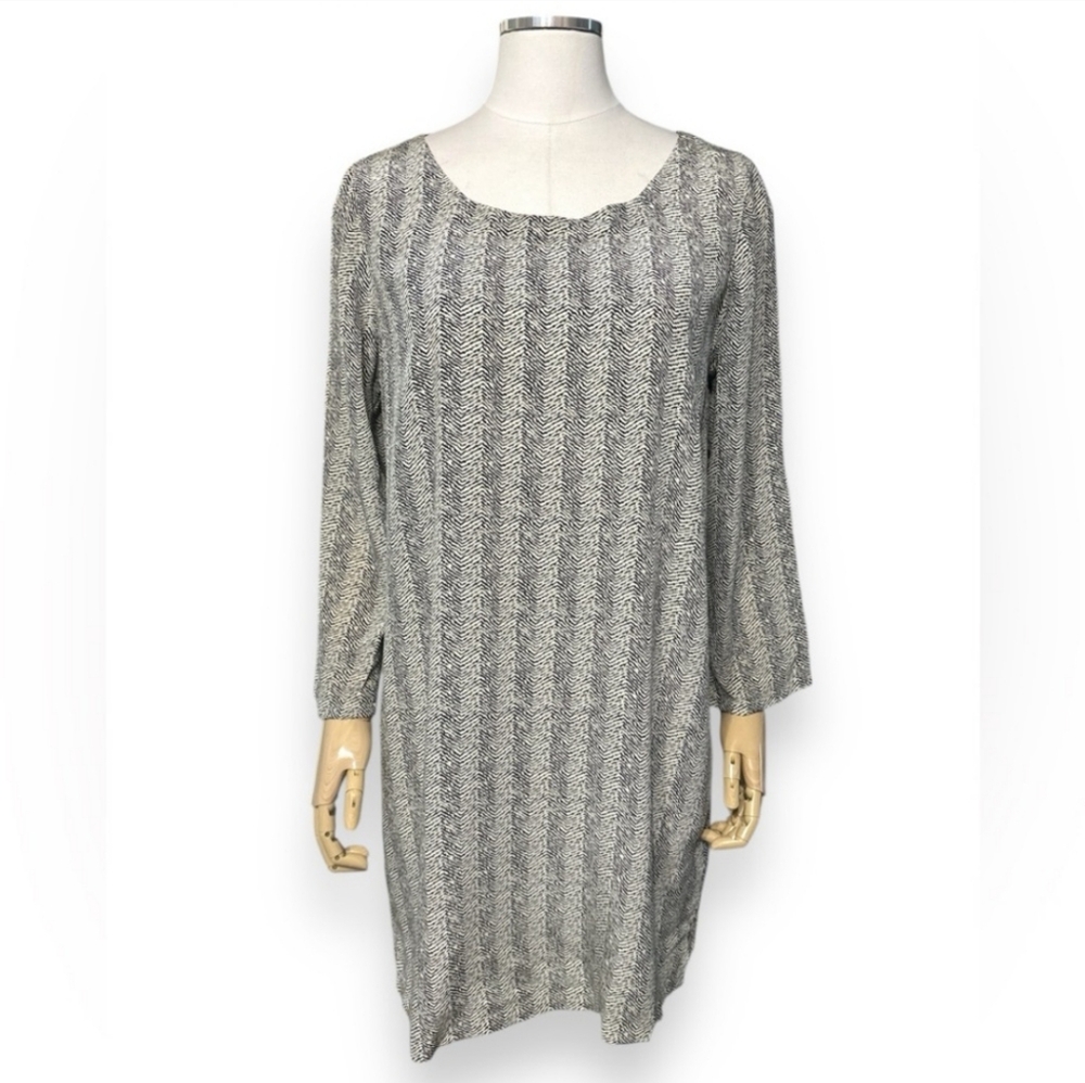 JOIE Cream & Black Printed Silk Scoop Neck Dress - Picture 6 of 6